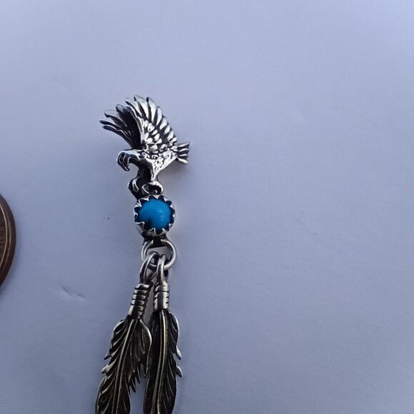 Beautiful Vintage Native American Silver and Turquoise Eagle Pendant - Picture 3 of 7